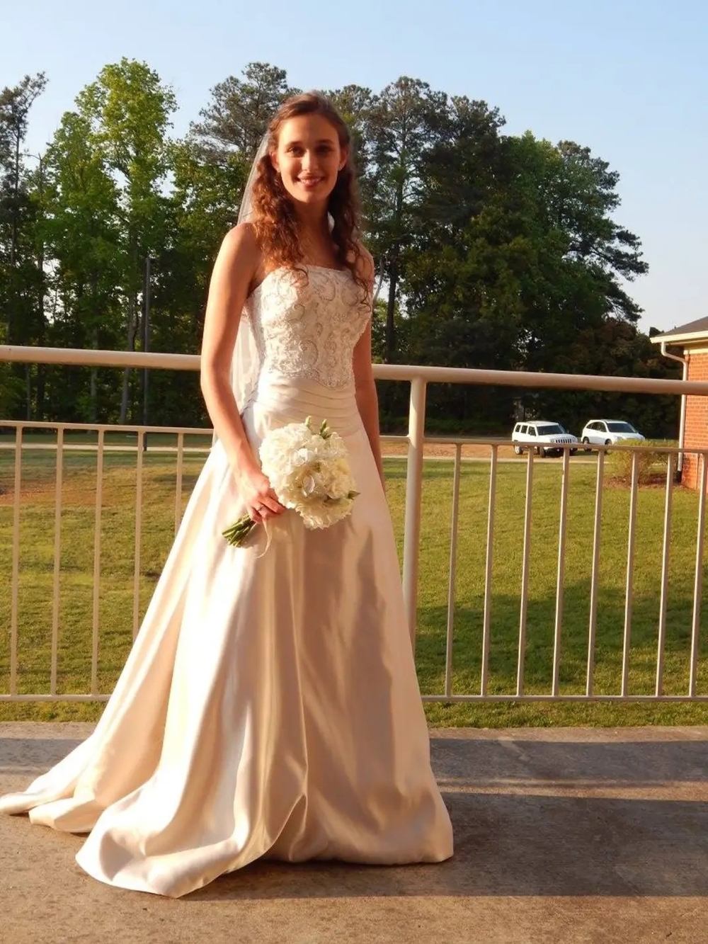 Ivory Strapless Lace Bodice Satin A-Line Wedding Dress